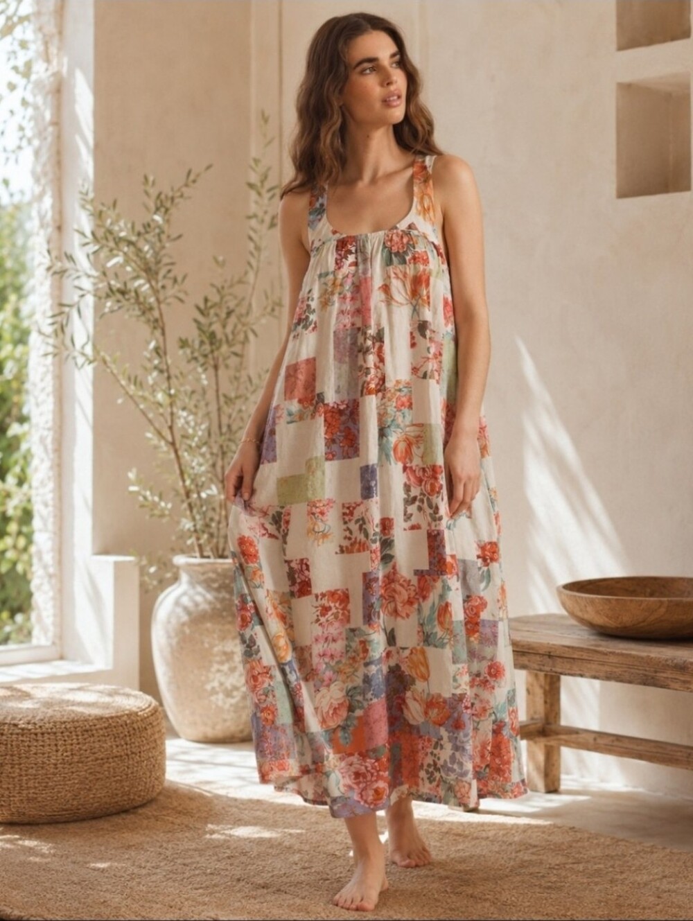 Anthropologie LyreBird Vibrant Flower Print Tie-Back Maxi Dress Sz Large NWT - Picture 7 of 14